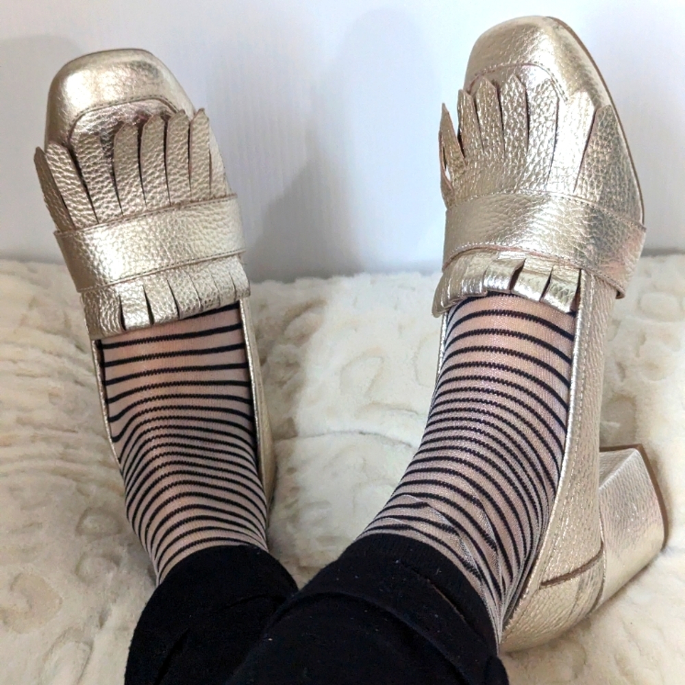 Metallic Heeled Loafers, Sz 8.5
